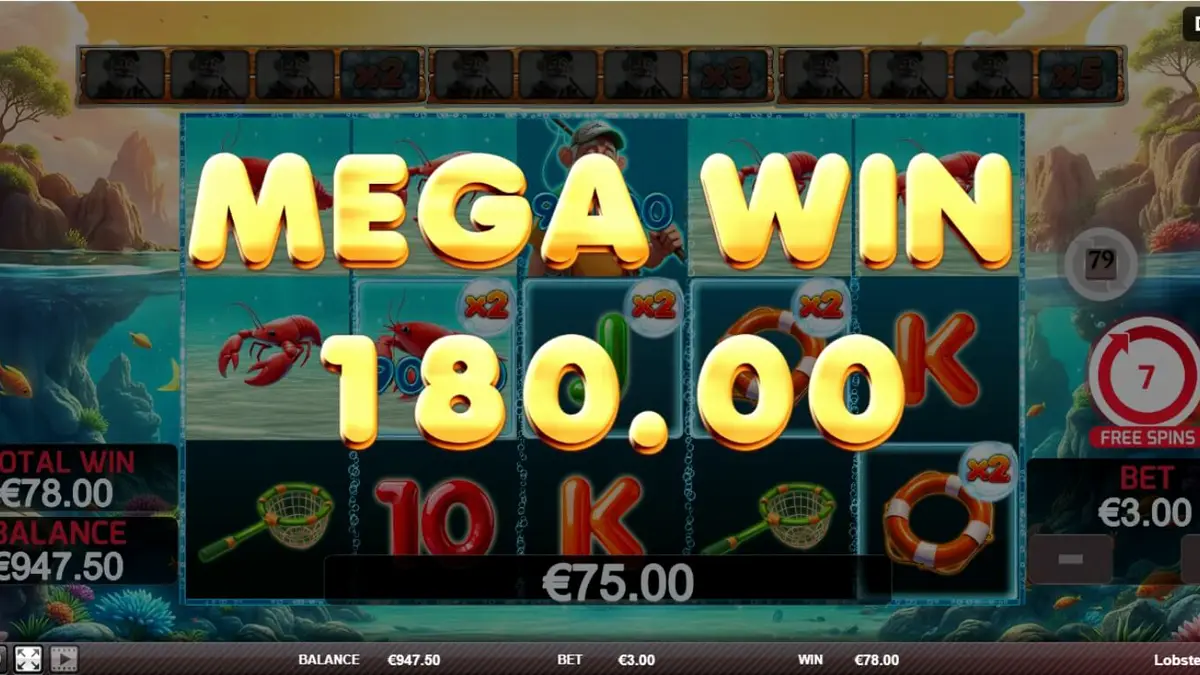 Tampilan layar permainan slot Lobster Splash di perangkat mobile